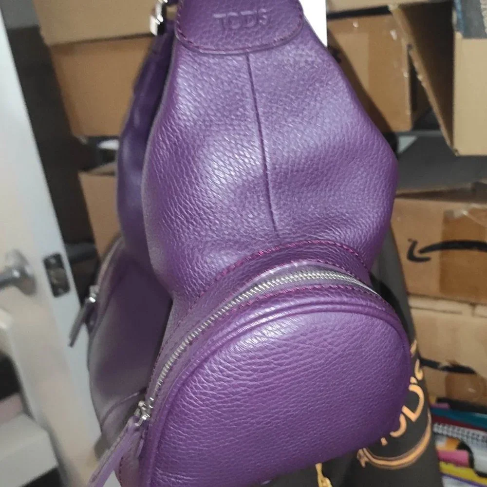 Tod's Charlotte Media Hobo Cargo Pockets Purple Leather Bag